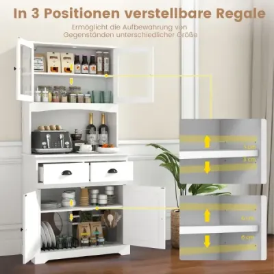 Dulap de bucatarie cu 4 usi si 2 sertare si 2 dulapuri 80 x 40 x 170 cm Alb