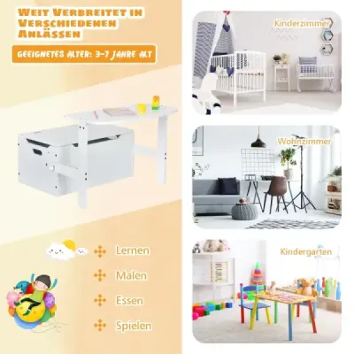 3 din 1 set masa de lucru pentru copii cu birou si boxa de depozitare pentru gradinita Alb
