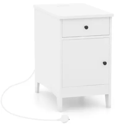 Masa de pat cu porturi USB & prizes & magazine stand raft masă laterală White