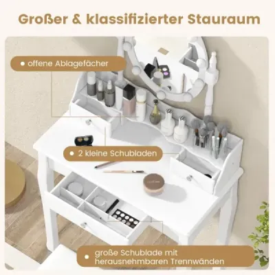 Make up table with LED lighting Ajustable Brightness Cute with 3 sertare White