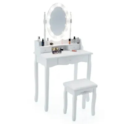 Make up table with LED lighting Ajustable Brightness Cute with 3 sertare White