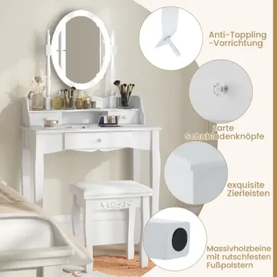 Make up table with LED lighting Ajustable Brightness Cute with 3 sertare White