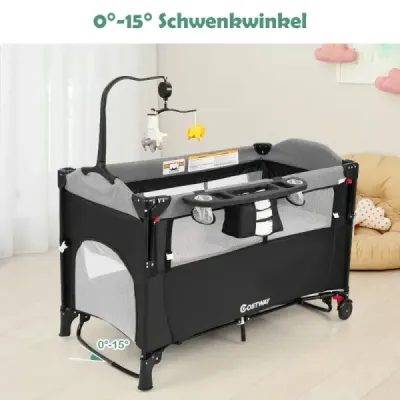 Pat pentru copii 5-in-1 convertibil cu schimbător de masă & sac de stocare negru