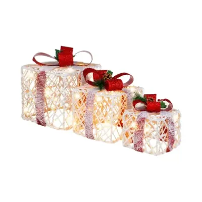 Cadouri de Crăciun 3 set Iluminate cutii cadou cu bucle LED lumini 6H timer