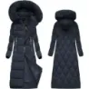 Jacheta lungă de iarnă pentru femei cu glugă marină (7688BIG)