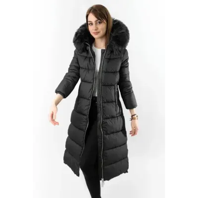 Jacheta lunga de iarna cu gluga neagra (7688BIG)