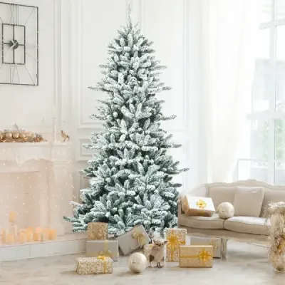 Creion artificial acoperit cu zăpadă 210 cm brad de Craciun cu pin verde + alb
