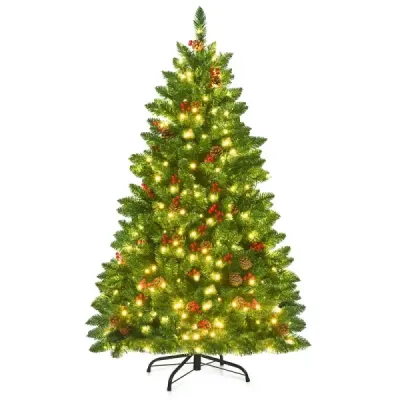 135cm Brad artificial de Craciun cu 5 culori schimba bradul de Craciun cu suport de metal verde