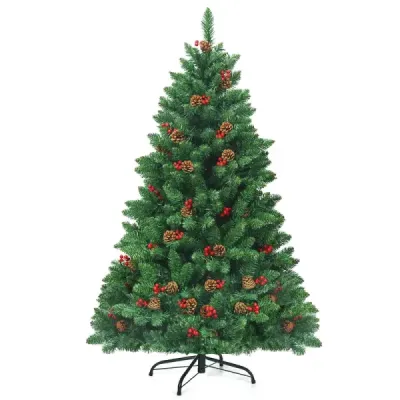 135cm Brad artificial de Craciun cu 5 culori schimba bradul de Craciun cu suport de metal verde