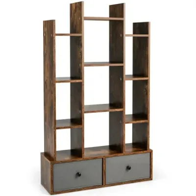 12 etaje bibliotecă cu deschis spate & sertar 81 x 24 x 132 cm maro