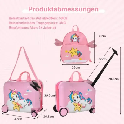 2 piese cutie pentru copii + rucsac 47 cm cutie de scaun lung și 30 cm rucsac roz unicorn