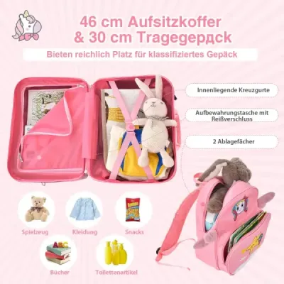 2 piese cutie pentru copii + rucsac 47 cm cutie de scaun lung și 30 cm rucsac roz unicorn