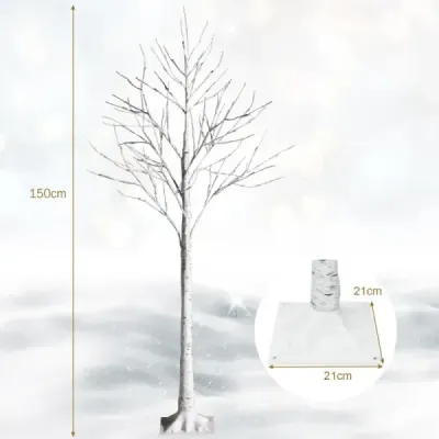 150 cm LED copac mesteacan cu lumina alba calda Alb