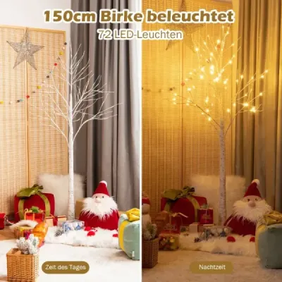 150 cm LED copac mesteacan cu lumina alba calda Alb