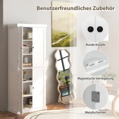 Dulap înalt cu 4 usi si 6 compartimente si 2 rafturi reglabile Cabinet baie alb