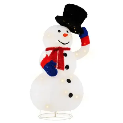 LED iluminat Snowman 130cm mare figura de Crăciun cu pălărie neagră