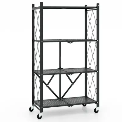Rack grele de serviciu pliabil 4 nivele stand rack cu roți de blocare negru 71 x 34 x 126 cm