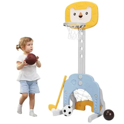 3-in-1 baschet set de baschet coş cu înălţime reglabilă lumină şi stabil set de baschet galben + albastru