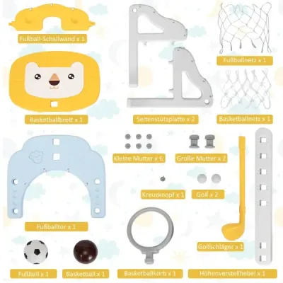 3-in-1 baschet set de baschet coş cu înălţime reglabilă lumină şi stabil set de baschet galben + albastru