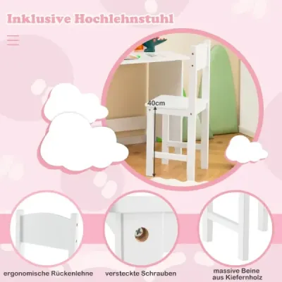 Set birou pentru copii lemn cu scaun & raft & dulap & perete Alb