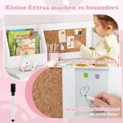 Set birou pentru copii lemn cu scaun & raft & dulap & perete Alb