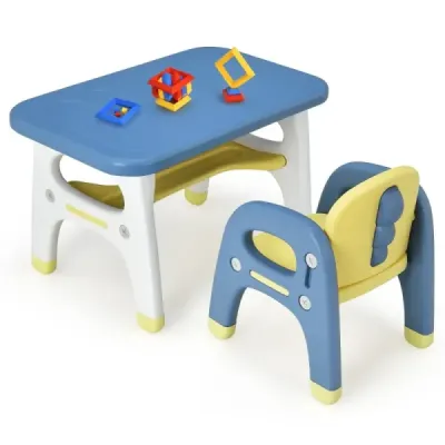Grup de scaune pentru copii cu dinozauri design inclus. Kit de constructie HDPE pentru copii peste 3 ani Albastru