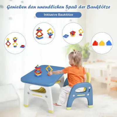 Grup de scaune pentru copii cu dinozauri design inclus. Kit de constructie HDPE pentru copii peste 3 ani Albastru