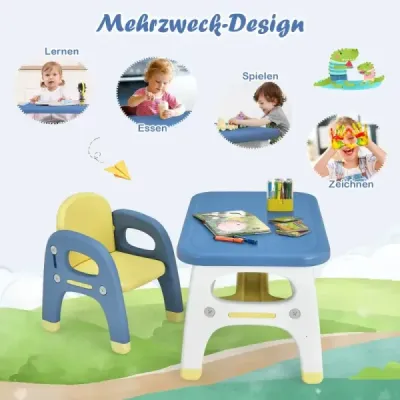 Grup de scaune pentru copii cu dinozauri design inclus. Kit de constructie HDPE pentru copii peste 3 ani Albastru