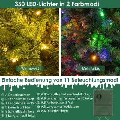 180 cm Brad artificial de Craciun cu LED-uri in alb multicolor si incalzit & 11 Mode usoare
