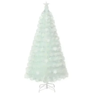 120 cm Brad artificial de Craciun cu lumini LED colorate si fibra de sticla si tip stea alb