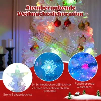 150 cm Brad artificial de Craciun cu lumini LED colorate & fibră de sticlă & stea tip White