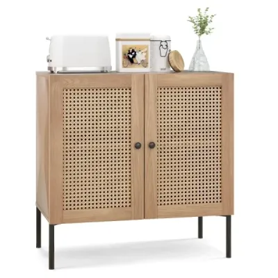 Sideboard cu usi rattan si compartimente reglabile Bucătărie dulap stejar