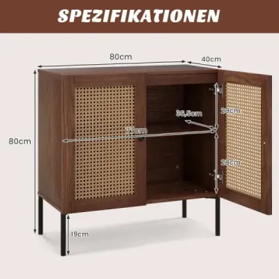 Tablou lateral din lemn cu 2 usi rattan & worktop & rafturi reglabile dulap de bucatarie Walnut