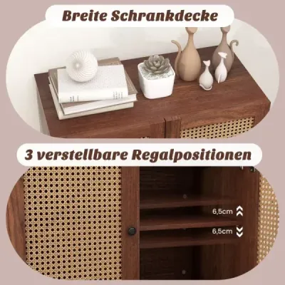 Tablou lateral din lemn cu 2 usi rattan & worktop & rafturi reglabile dulap de bucatarie Walnut