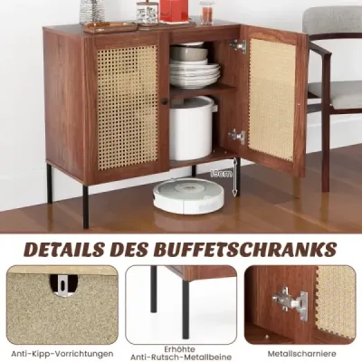 Tablou lateral din lemn cu 2 usi rattan & worktop & rafturi reglabile dulap de bucatarie Walnut