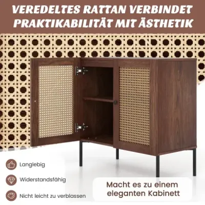 Tablou lateral din lemn cu 2 usi rattan & worktop & rafturi reglabile dulap de bucatarie Walnut