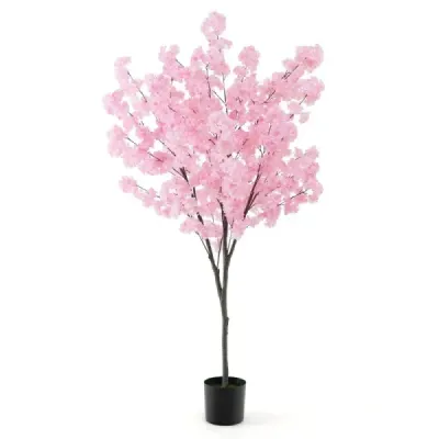 190 cm artificial cires floare plante artificiale cu flori în copac roz artificial în oală