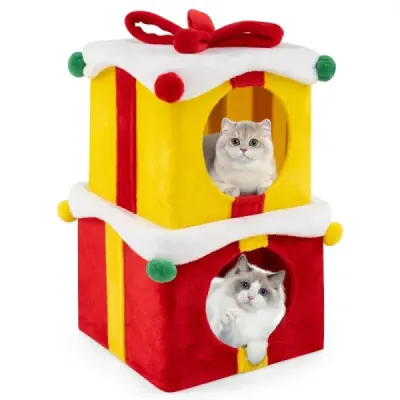 Peştera Cat de Crăciun cu Bow & Ball Cadouri Stackable Cat House