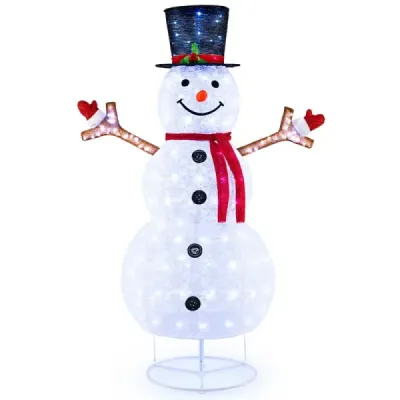 184 cm LED Snowman iluminat figura de Crăciun cu pălărie neagră & eşarfă