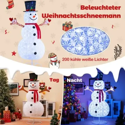 184 cm LED Snowman iluminat figura de Crăciun cu pălărie neagră & eşarfă