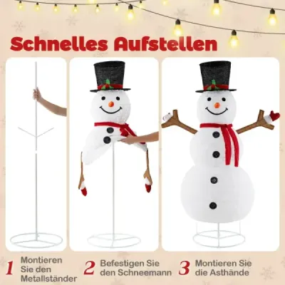 184 cm LED Snowman iluminat figura de Crăciun cu pălărie neagră & eşarfă