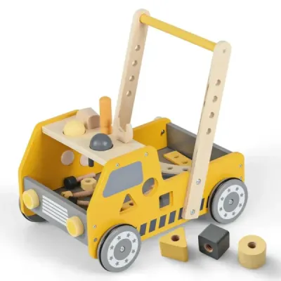 2-in-1 Tracker Cars Wood Ajutor de rulare cu multi-activitate centru Baby Walker cărucior