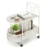 Sticla de masa laterala cu role 2 trepte de sticla cu model de urs 60 x 40 x 76 cm alb