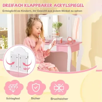 2 din 1 copii Se completează masa cu scaun & 3 compartiment Oglindă detașabilă & sertar