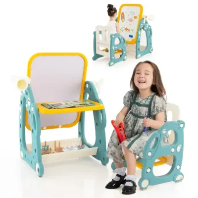 2 din 1 releu pentru copii cu accesorii reglabile pentru tablă şi vopsea Albastru + galben