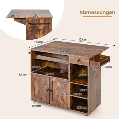 Carucioare de bucatarie cu pliere de lucru 121 x 68 x 88 cm Rustic Brown