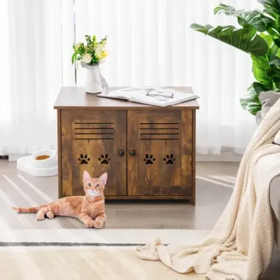 Cat House Pisici WC cu dublu Doors Cat Cabinet 70 x 52 x 51 cm Brown