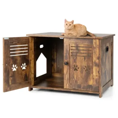 Cat House Pisici WC cu dublu Doors Cat Cabinet 70 x 52 x 51 cm Brown