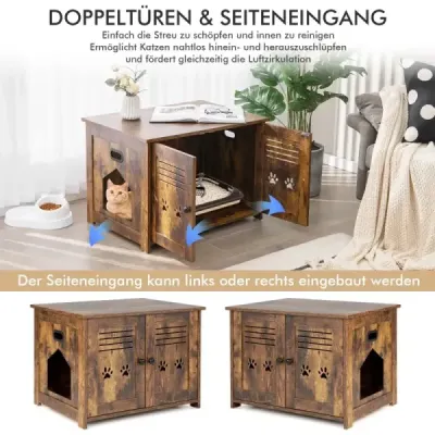 Cat House Pisici WC cu dublu Doors Cat Cabinet 70 x 52 x 51 cm Brown