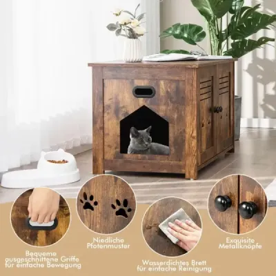 Cat House Pisici WC cu dublu Doors Cat Cabinet 70 x 52 x 51 cm Brown